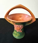 Roseville 383-8 Art Pottery Vase Signed Floral Basket Form w/ Handle