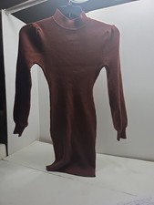Long Sleeved Sweater Dress Half High Coller Form Fitting Size Medium