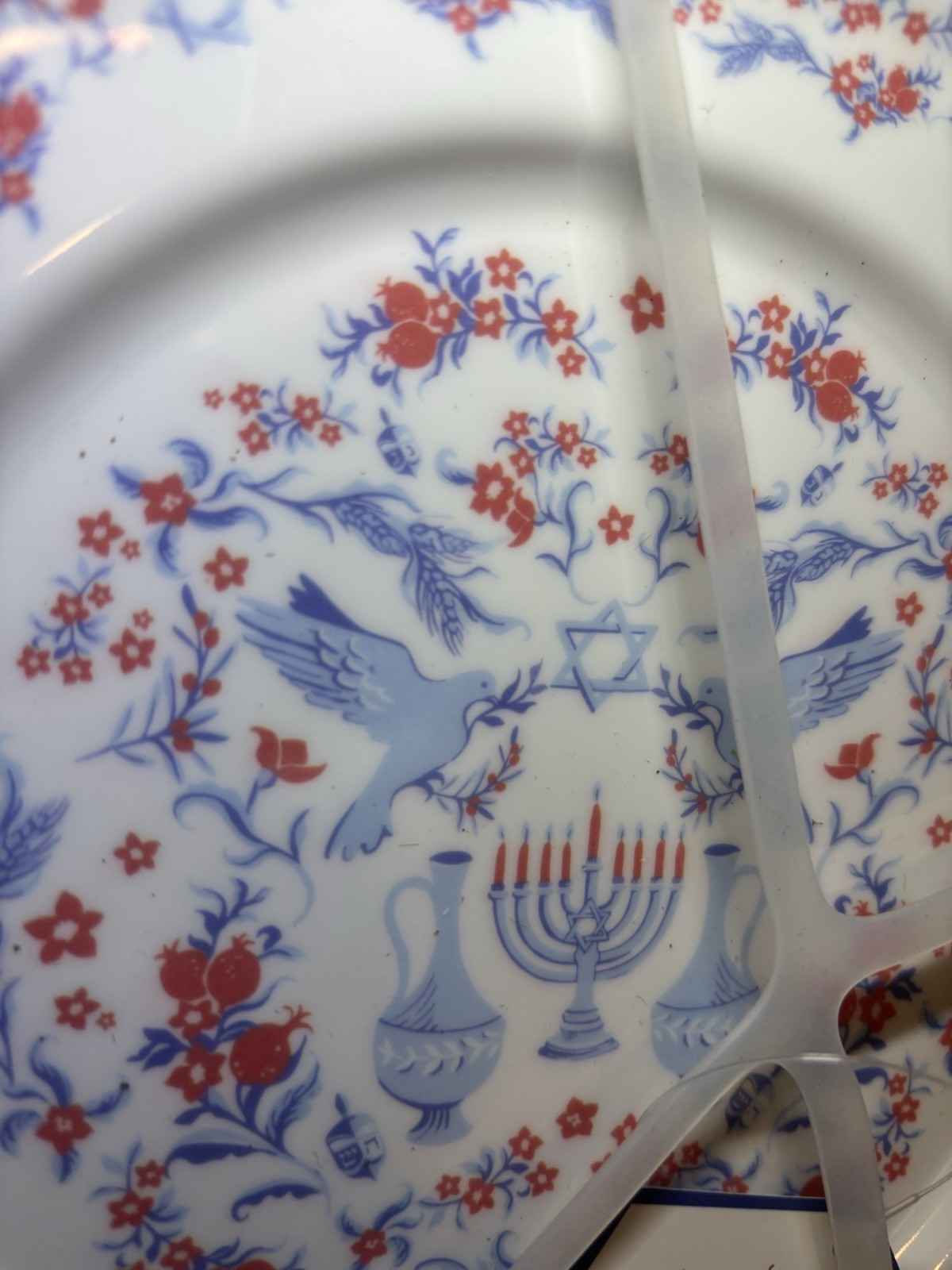 Festive Lights Menora Blue Floral Melamine Dinner And Salad plates - Set Of 8