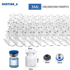 1000PCS 3ml Glass Vials Headspace Vials Clear Lab Vials w/ Caps 20mm Crimp Top