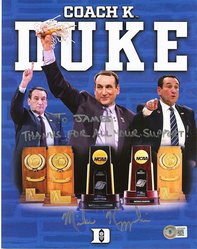 HOF -MIKE KRZYZEWSKI- BECKETT BAS Signed/Autograph/Auto DUKE Basketball Photo