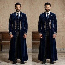 Cappotto lungo uomo velluto blu navy abiti moda matrimonio ospite sera festa ballo
