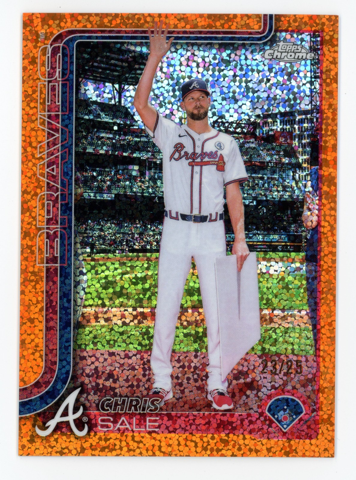 2025 Topps Chrome #182 Chris Sale ORANGE SPECKLE REFRACTOR /25 Image Variation