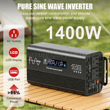 1400W LCD Car Power Inverter DC 12V To AC 110V Pure Sine Wave Solar Converter