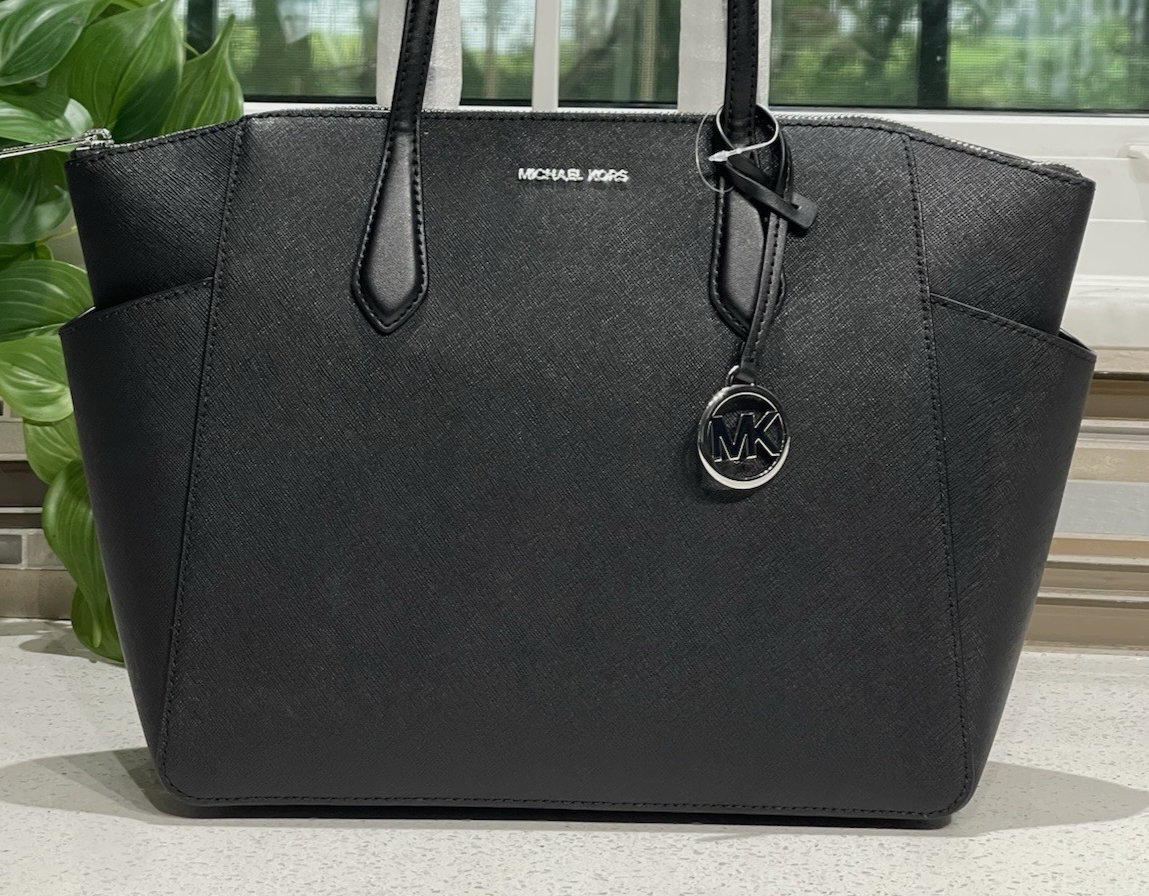  4HYB ミトン Lサイズ 黒 MICHAEL KORS MARILYN MEDIUM LARGE ZIP TOTE SHOULDER BAG BLACK