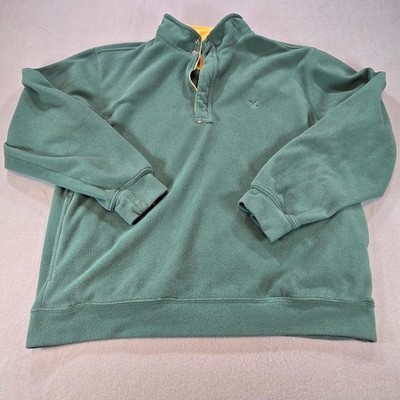 Lyle & Scott Fleece Pullover Mens Medium Green 1/4 Zip Snap Mock Neck Logo