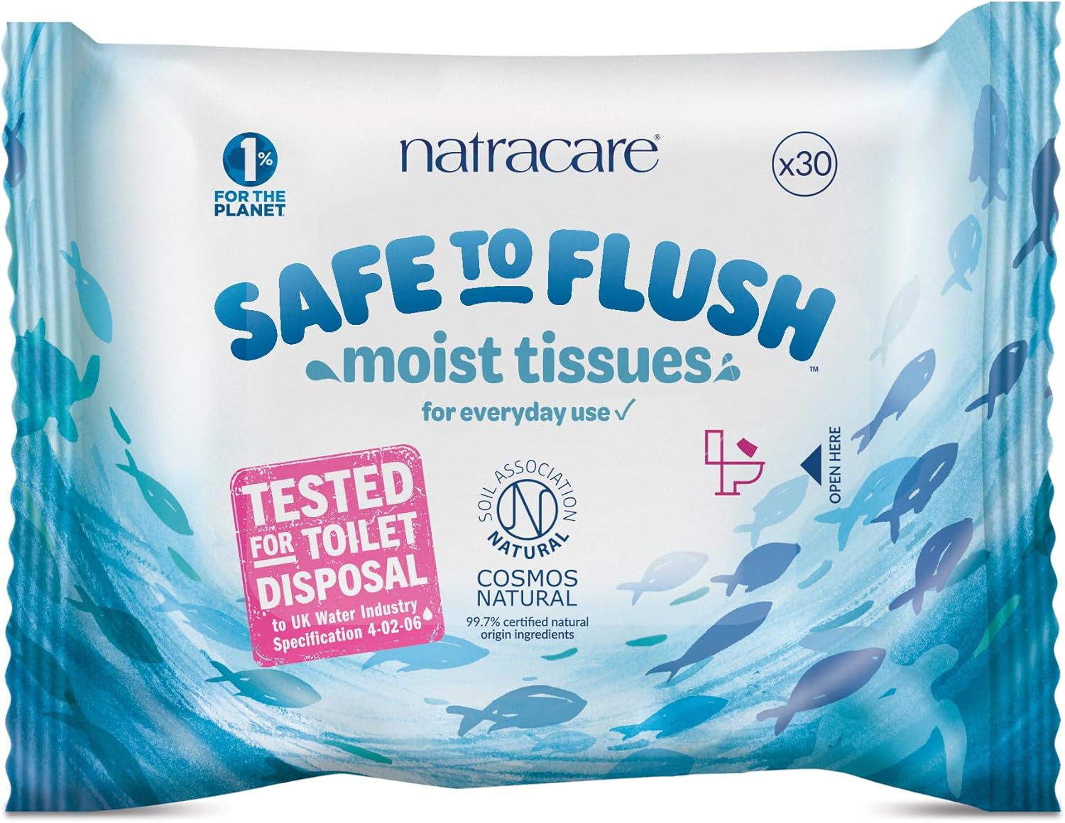 Safe to Flush Moist Tissues | 30 Wipe Pack | Plastic Free | Certified Flushable
