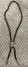 Vintage bolo tie Black and silver Gold Horse Shoe classic western retro
