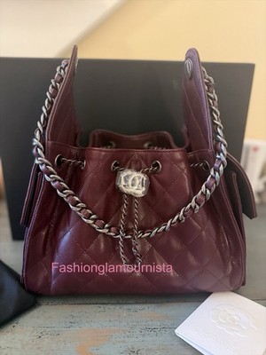 New Chanel 25 Hobo Bag Small Dark Burgundy Caviar Ruthenium
