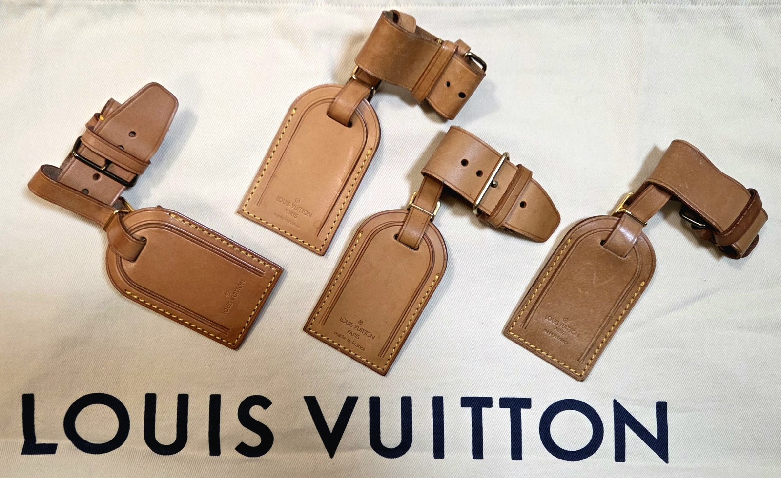 Vintage LOUIS VUITTON Luggage Tag and Poignet in Vachetta Leather AsK4 PICTURE*