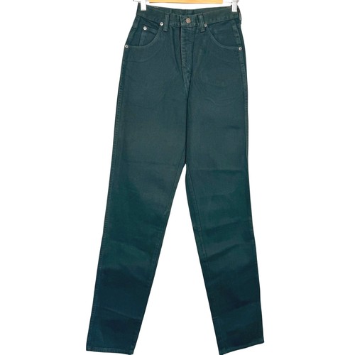 Wrangler silver lake western jeans in dark green with five-pocket design, made in USA, on wooden hanger.