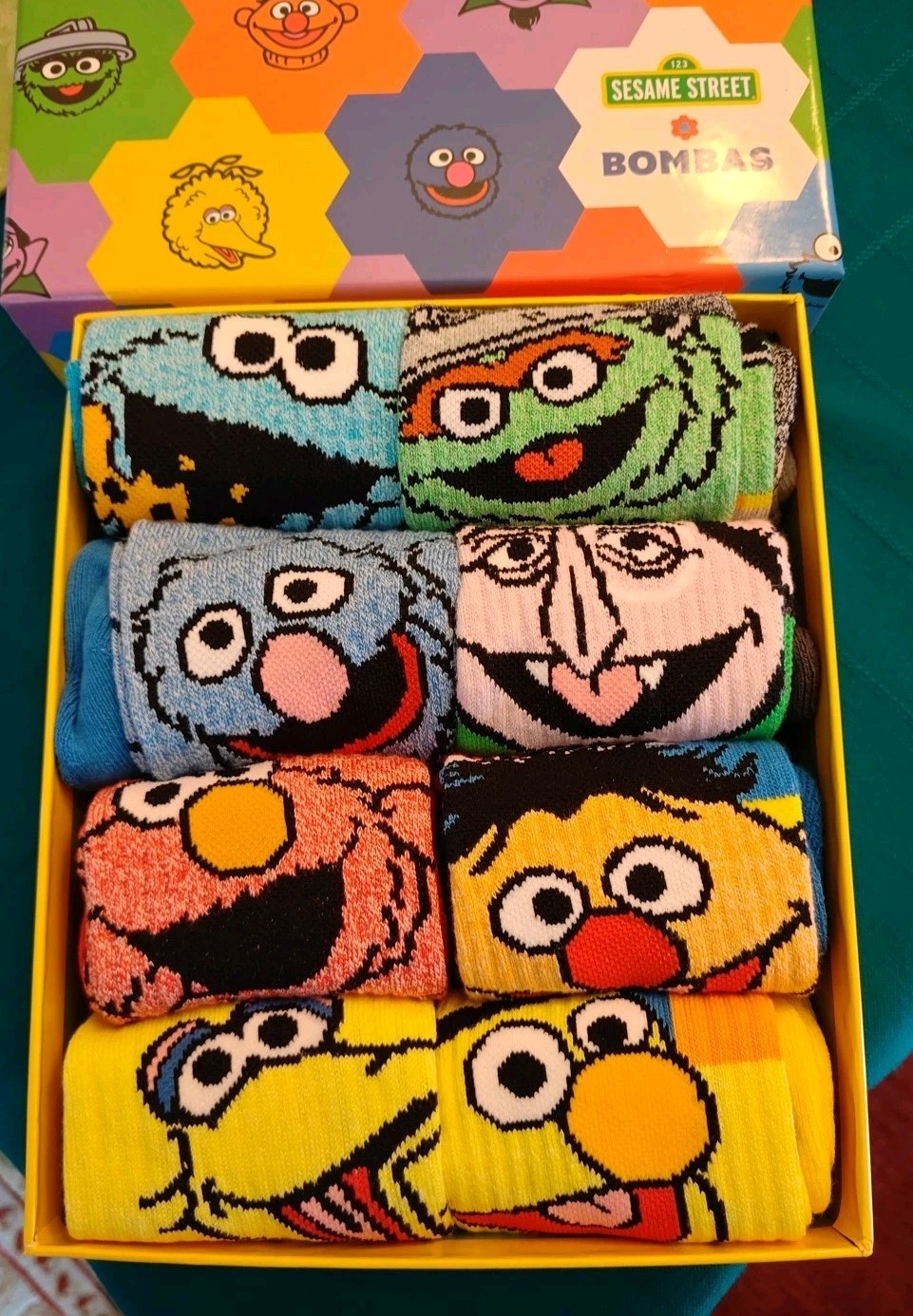 Bombas Plaza Sésamo Juego de 8 pares de calcetines XL Calcetines NUEVO Elmo Big Bird Cookie Monster