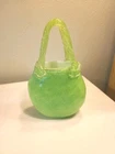 Murano Green Hand Blown Studio Art Glass Purse Vase Handbag Vintage Era