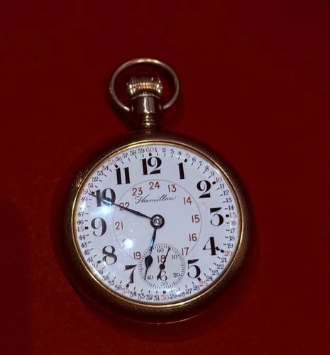 Antique Hamilton Railroad Grade Pocket Watch Montgomery Dial Red 24-Hour Marks