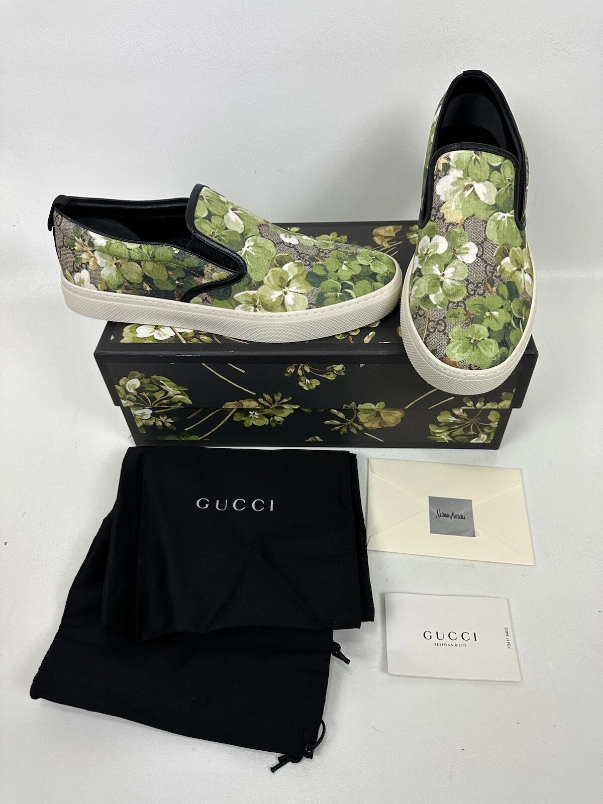 Baskets à enfiler Gucci Supreme GG toile imprimé fleur verte homme taille 10