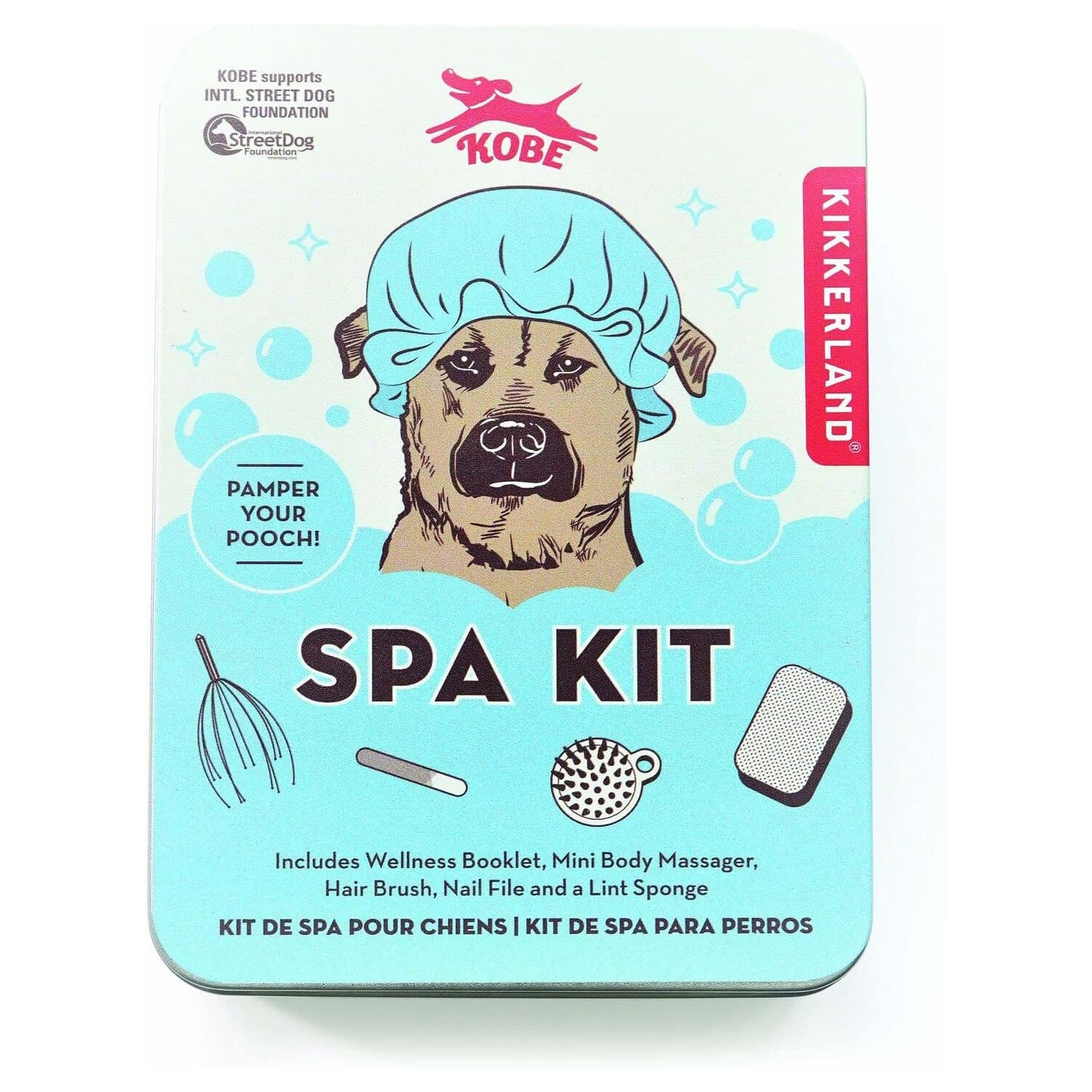 Dog Grooming Kit Hair Brush Nail File Body Massager Lint Sponge Kikkerland