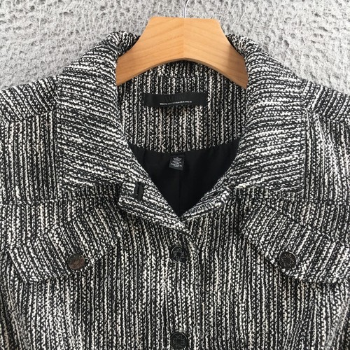 White House Black Market Boucle Trucker Jacket Womens L Black Long Sleeve Casual - Picture 3 of 17