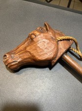 Hand Carved Horse Head Handle Wooden Walking Stick Handmade Cane Pony Ride Play