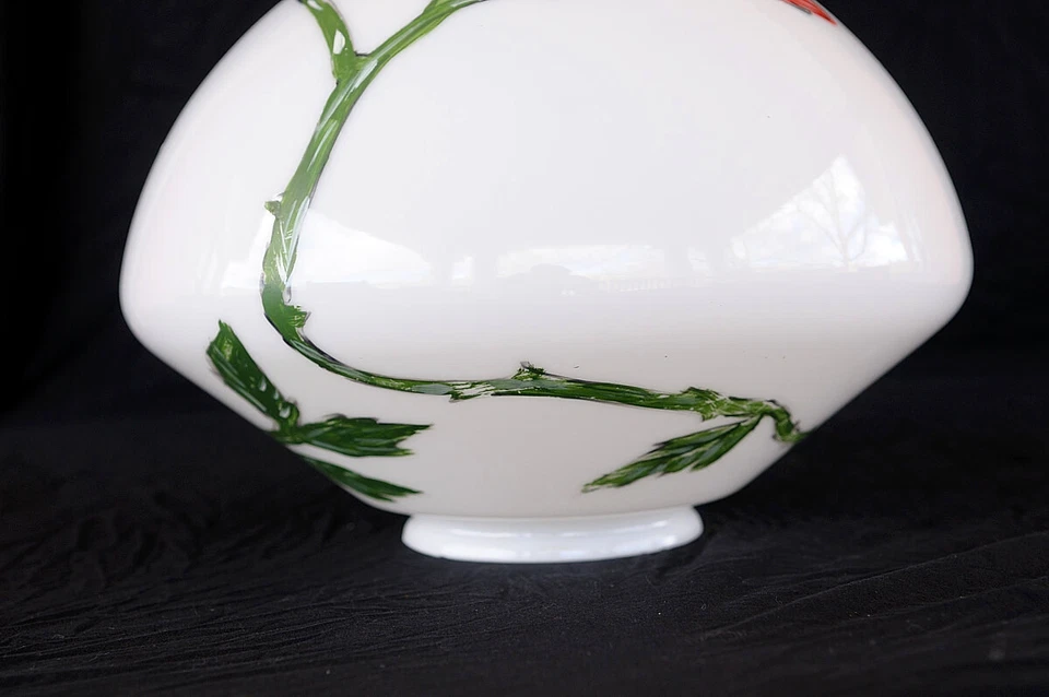 LIGHT SHADE Roses 18" SCHOOL HoUsE  HaNd Painted MiLK Glass Art Deco 1930s 1940s - Image 2 of 4