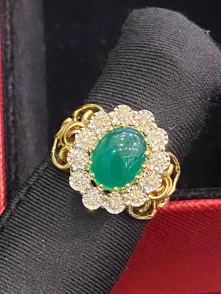 Superbe 3,37 Carats Rond Brillante Couper Diamants Onyx Cocktail Bague En 14K Or - Photo 4/4