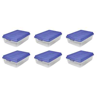 Hefty 40 Qt. Clear Plastic Storage Bin with Blue HI-Rise Lid, 6 Pack - FREESHIP