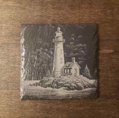 Slate Coaster Set of 4 Engraved coasters with lighthouse design  