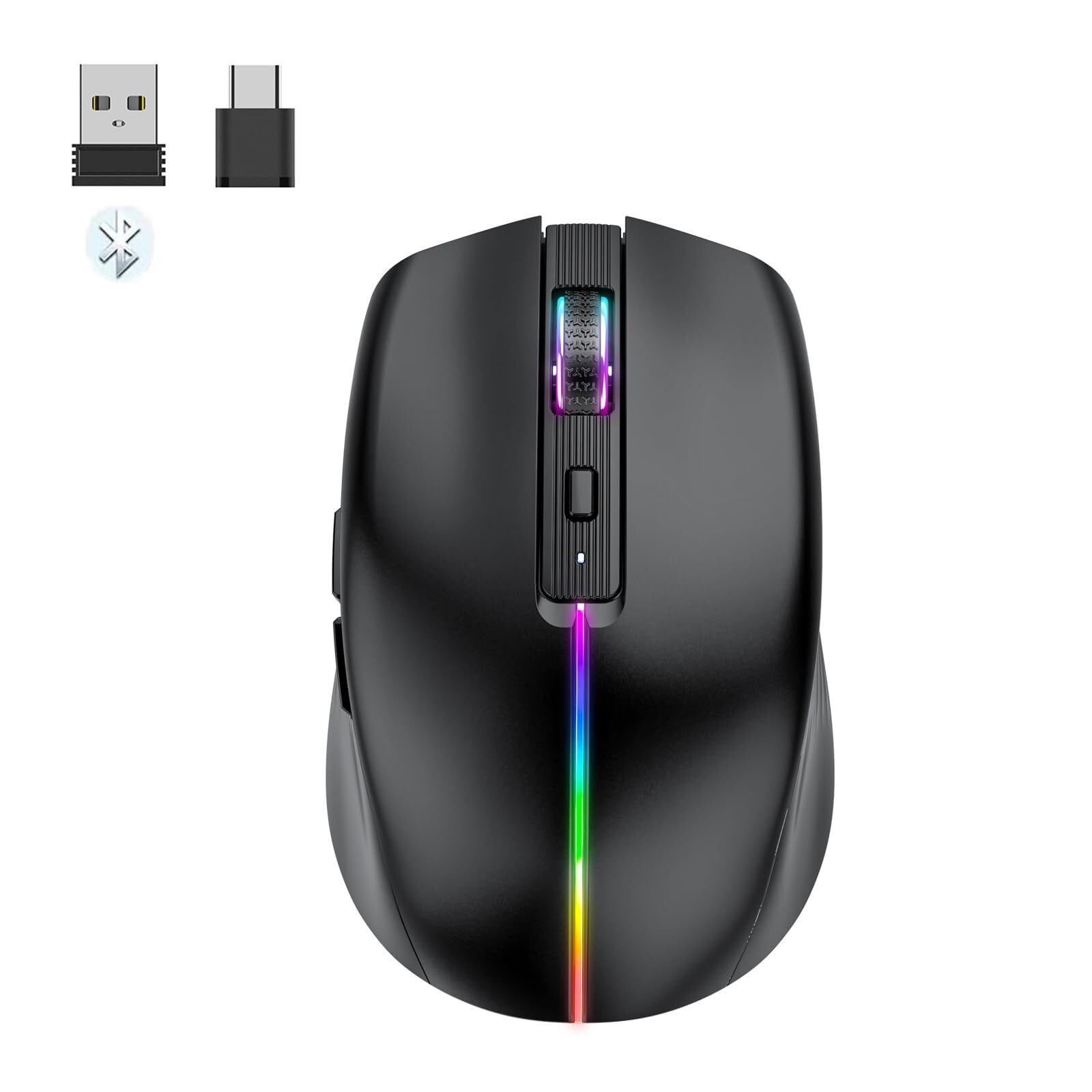 Rechargeable Bluetooth Mouse for MacBook with 6 Buttons Ergonomic Quad-Mode Design