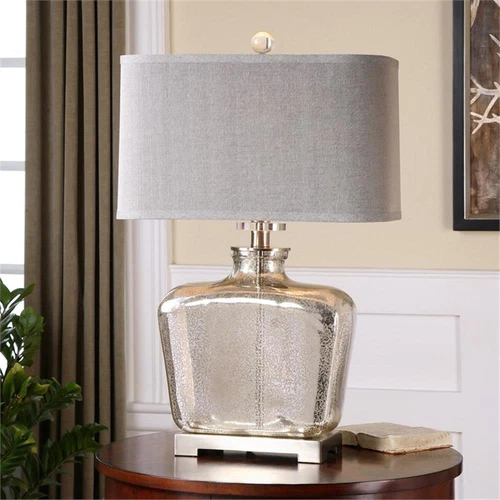Uttermost Molinara Contemporary Glass and Metal Table Lamp in Nickel/Beige - Picture 2 of 3