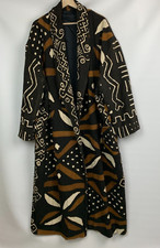 Maxi Coat Authentic African Mud Cloth Collared Open Front Pockets Lined Size 3x