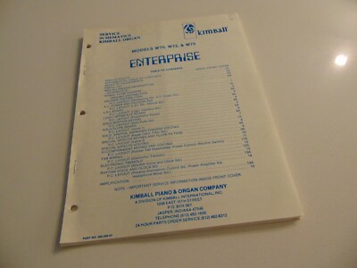 Kimball Organ Enterprise W70 W72 W75 Service Schematics Repair Shop Manuals