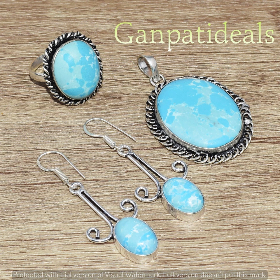Juego combinado de 3 piezas enchapado en plata 925 Larimar Mix Shape lote al por mayor joyas  Foto 2 de 3