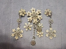 LATR Lunch at the Ritz Snowflake Winter Pin & Clip On Earrings BEAUTIFUL