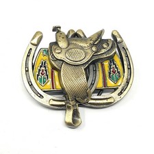 Great American Belt Buckle Co Enameled Brass Horse Saddle Western Vintage 1990