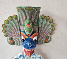Handcrafted Sri Lankan Traditional Peacock Mask Authentic Ceylonese Wall Art, H