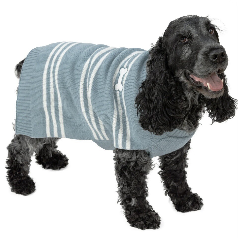 New Vibrant Life Pet Dog Sweater Blue Dog Bone Size M 17" Back Length 20-50 LBS