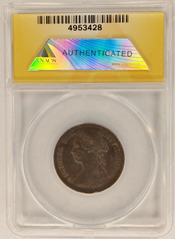 1877 UK Great Britain Half penny 1/2D ANACS AU50 Details-Cleaned 1A - Image 2 of 4