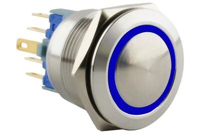 19mm Angel Eye LED Push Button Switch - SPST Stainless Steel Waterproof IP67 AE19