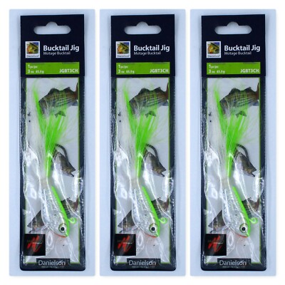 (3) Danielson 3 Oz Chartreuse Motage Bucktail Jig Lot JGBT3CH Brand New In Pack