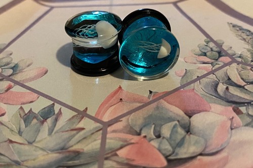 7/16"G Glass Jellyfish plugs & taper/stretchers SET, Never used, BLUE - Picture 6 of 7