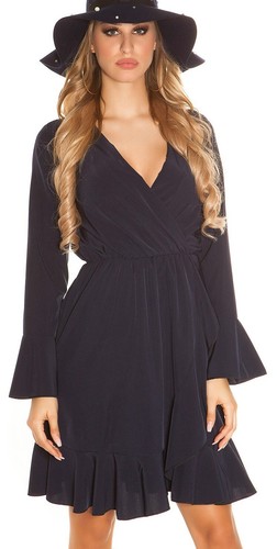 Sexy Miss Femmes V Robe Midi Manches Longues Volant Drapé Look 34/36/38 Bleu - Photo 5 sur 14