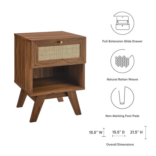 Modway Soma 1-Drawer Accent Table Nightstand in Walnut - Picture 6 of 7
