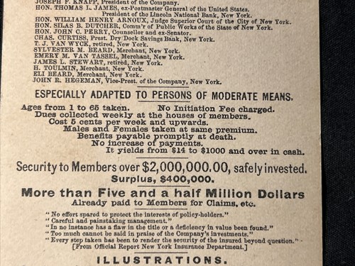 Tarjeta comercial publicitaria victoriana seguro fondo de entierro metropolitano de la década de 1880 Baltimore MD - Imagen 8 de 9