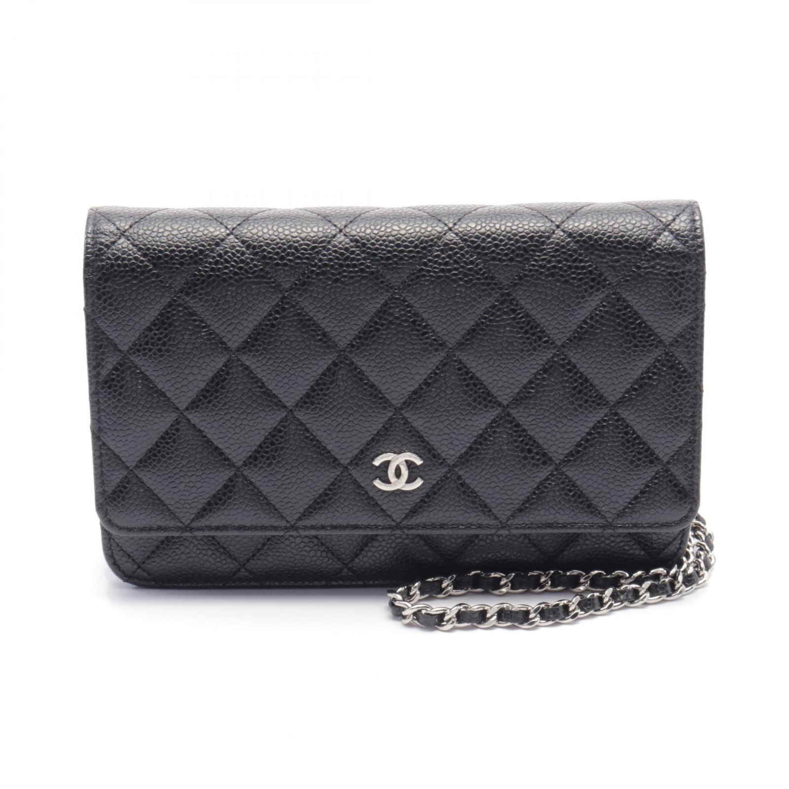 CHANEL Black Grained Calf Matelasse Chain Crossbody Shoulder Bag SHW AP0250 Preowned  