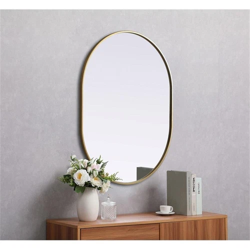 Elegant Decor Asha 30x40" Oval Modern MDF Wood/Iron Mirror in Brass - Picture 11 of 11