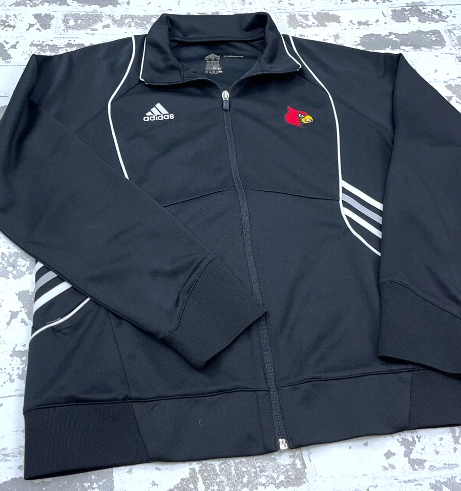 Louisville Cardinals Jacket Men Large Black Performance Track Suit Adidas Clima - Image 2 of 4
