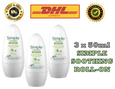 3X 50ML Simple Soothing Roll-On Deodorant Anti-Perspirant  For Sensitive Skin