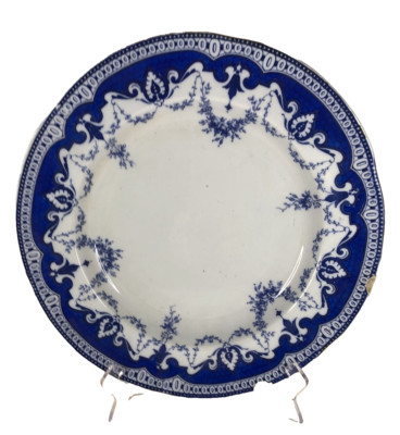 Creil Montereau Large White and Blue Earthenware Round Dish Made by Leboeuf