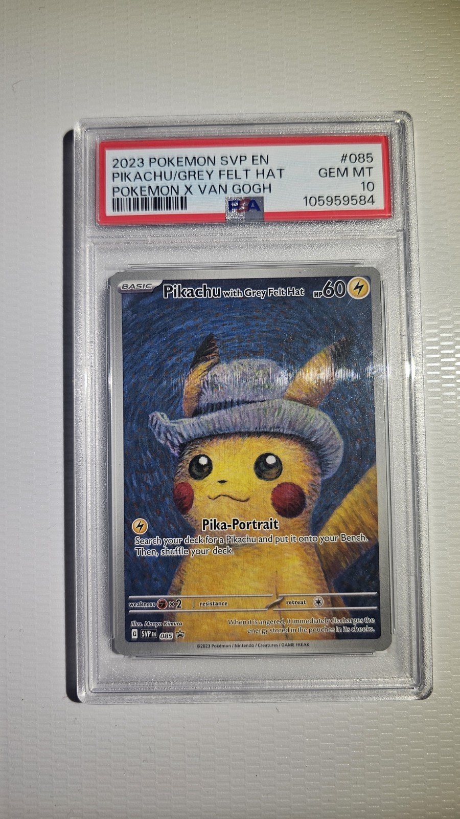 2023 POKEMON SVP EN-SV BLACK STAR PROMO #085 PIKACHU WITH GREY FELT HAT PSA 10