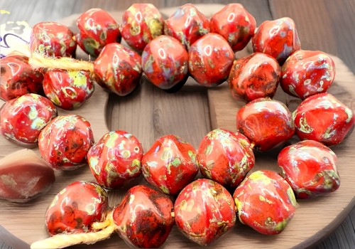 Czech Glass Mottled Red Rondelle Beads 8mm Qty:12