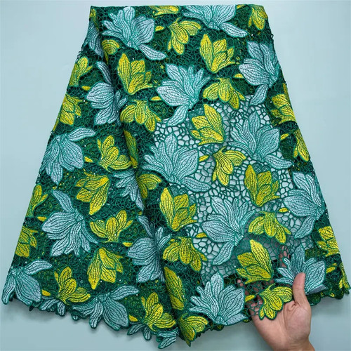 5 Yards/Stück Afrikanische Guipure Kordel Spitze Stoff mit Strass Verzierungen - - Bild 4 von 12